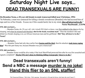 Send NBC a Message: Murder Is No Joke! Flyer