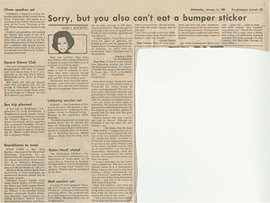 Sorry, But You Also Can't Eat a Bumper Sticker (January 14, 1981)