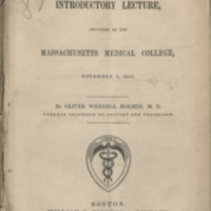 An introductory lecture, delivered at the Massachusetts Medical College