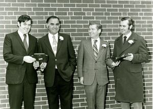 Ray Flynn, John Joseph Moakley, William M. Bulger at award ceremony, 1973