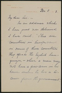 Letter, December 3, 1903, Edward Everett Hale to James Jeffrey Roche