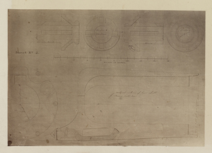 Plans numbered from 1 to 4 are details of Harsen's rock drill : with which the first experiments were made in the attempt to invent a successful rock drill for the Hoosac Tunnel 1864 Sheet 2