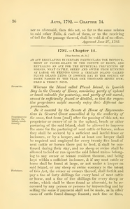 1792 Chap. 0014 An Act Regulating In Certain Particulars The Improvement Of Plumb Island In The County Of Essex, And Repealing An Act For The Effectual Preventing Of Horses, Neat Cattle, Sheep And Swine From Running At Large Or Feeding Upon A Certain Island Called Plumb Island Lying In Ipswich Bay In The County Of Essex Passed In The Year One Thousand Seven Hundred & Thirty Nine.