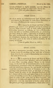 1807 Chap. 0081. An act to annex an unincorporated tract of land, called and known by the name of Little River Plantation, to the town of Lisbon, in the county of Lincoln.