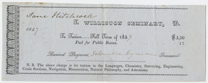 Edward Hitchcock receipt of payment to Williston Seminary, 1847