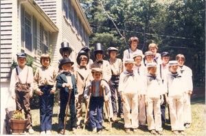 Tinkertown children getting ready for 4th July parade float 1979