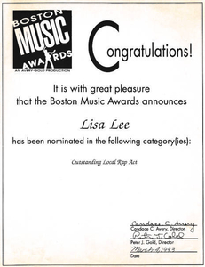 My first nomination award for the Boston Music Awards