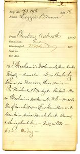 Tewksbury Almshouse Intake Record: Brown, Lizzie