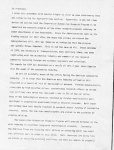 Tsongas to Mr. President offering an amendment with Senator Riegle to clear up some controversy that was raised during the Appropriations mark-up---Cooperative Automotive Research Program