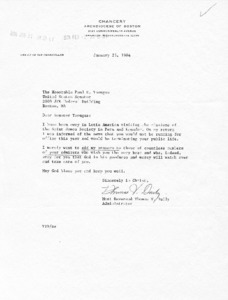 Letter from Most Reverend Thomas V. Daily to Paul E. Tsongas