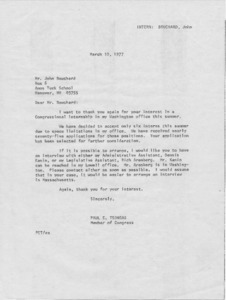Letter to John Bouchard from Paul E. Tsongas