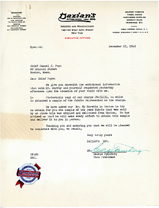 Letter to Boston Police Chief Samuel J. Pope