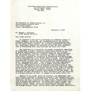 Letter from Citywide Educational Coalition to Judge W. Arthur Garrity, February 3, 1975.