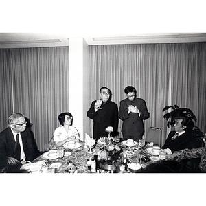 Suzanne Lee and other Chinese Progressive Association members attend a dinner with the Chinese ambassador, Chai Zemin, during his visit to Boston