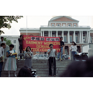 Speaker at a garment workers demonstration