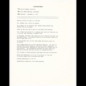 Minutes of Goldenaires meeting held December 5, 1991