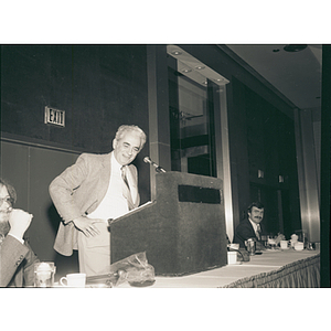 Secretary of Development for the Commonwealth, George Kariotis, E'1944, speaking at an event on campus