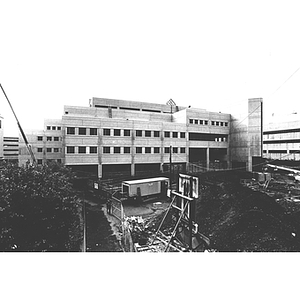 The front of Snell Library while under construction