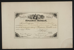 Honor to the Memory of Benjamin Franklin statue certificate