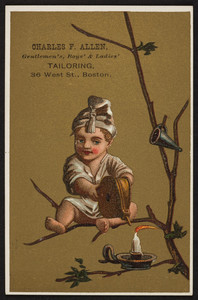 Trade card for Charles F. Allen, gentlemen's, boys' & ladies' tailoring, 36 West Street, Boston, Mass., undated
