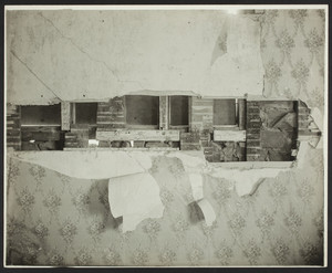 Interior view of the Browne House, lower part of the triple window frame in northern ell chamber, Watertown, Mass., May 21, 1919