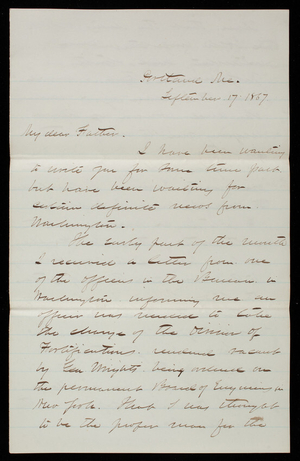 Thomas Lincoln Casey to General Silas Casey, September 17, 1867