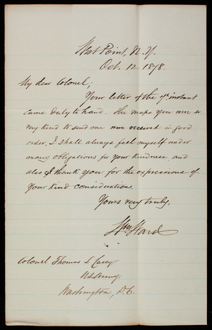 William Ward to Thomas Lincoln Casey, October 12, 1878