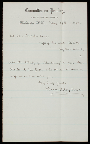 [Benjamin] Perley Poore to Thomas Lincoln Casey, May 19, 1882