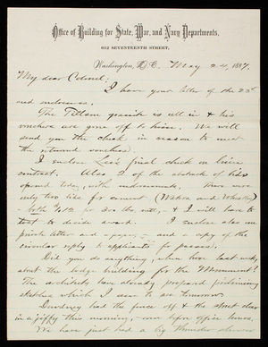 Bernard R. Green to Thomas Lincoln Casey, May 24, 1887