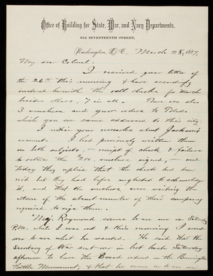 Bernard R. Green to Thomas Lincoln Casey, March 28, 1887