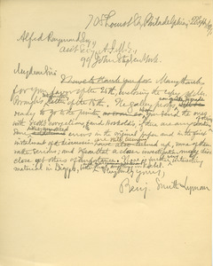 Letter from Benjamin Smith Lyman to Alfred Raymond