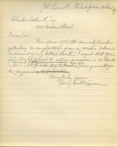 Letter from Benjamin Smith Lyman to Charles Wetherill