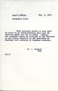 Memorandum from William L. Machmer to Hugh P. Baker