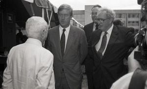 Ceremonial groundbreaking for the Conte Center: Richard Stein chatting with Gov. William Weld and Provost Richard O'Brien (l. to r.)