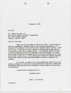 Letter from Mark H. McCormack to Andrew Ten Eyck