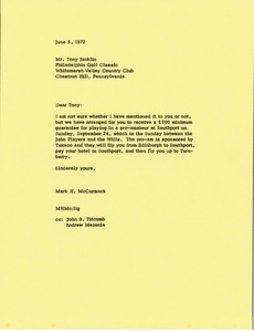 Letter from Mark H. McCormack to Tony Jacklin