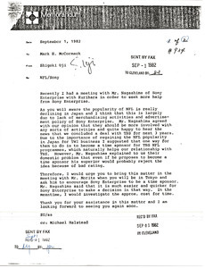 Memorandum from Shigeki Uji to Mark H. McCormack