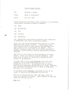 Memorandum from Mark H. McCormack to Matsuki and Kondo