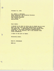 Letter from Mark H. McCormack to Andre J. Heiniger