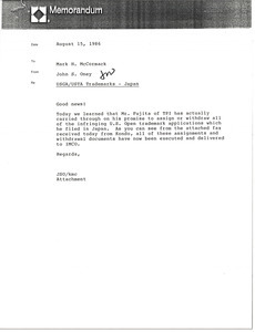 Memorandum from John S. Oney to Mark H. McCormack