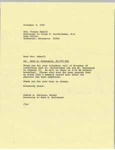 Letter from Judith A. Chilcote to Yvonne Ruhoff