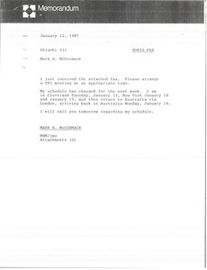 Memorandum from Mark H. McCormack to Shigeki Uji