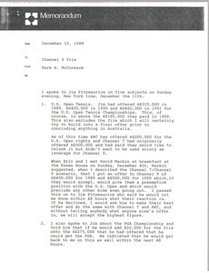 Memorandum from Mark H. McCormack to Channel 9 file