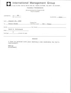 Fax from Mark H. McCormack to Kazuo Kondo