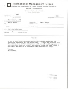 Fax from Mark H. McCormack to Kazuo Kondo