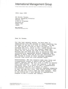 Letter from Mark H. McCormack to Koichi Tanaka