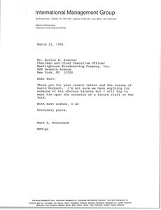 Letter from Mark H. McCormack to Burton B. Staniar Digital