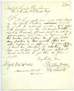 Letter from Peter B. Amory to Joseph Lyman