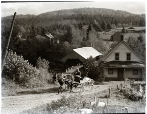 Covered bridge, house, and horse and wagon