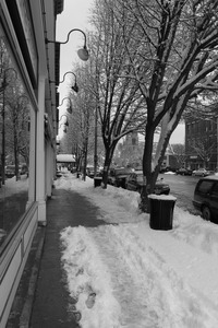 Sidewalk along Route 7 (near the corner of Railraod and Main) after a late-winter snow